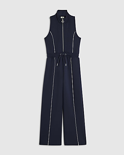 Girls Navy Premium Funnel Neck Jumpsuit