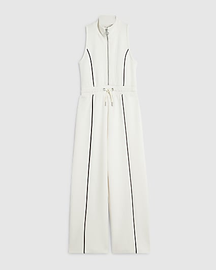 Girls Cream Premium Funnel Neck Jumpsuit