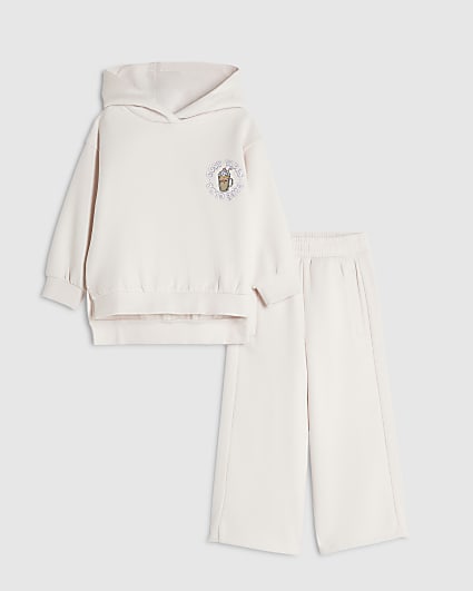 Mini Girls Pink Cosy Vibe Cafe Hoodie Set