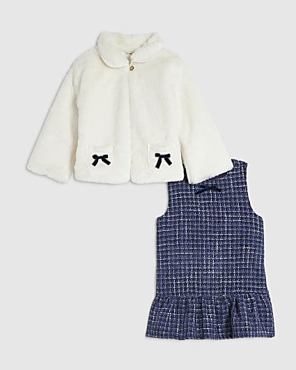Baby Girls Blue Boucle Dress And Coat Set