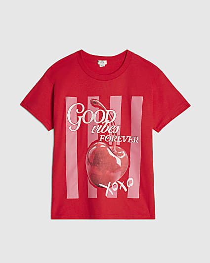 Girls Red Good Vibes Cherry T-shirt