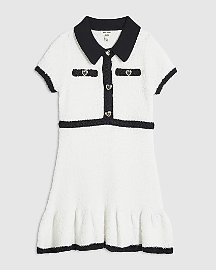 Mini Girls Cream Boucle Knit Dress