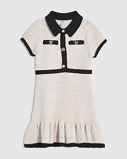 Mini Girls Pink Boucle Knit Dress