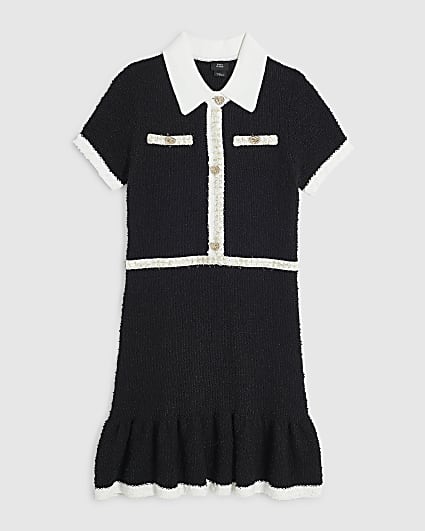 Girls Black Boucle Knit Dress