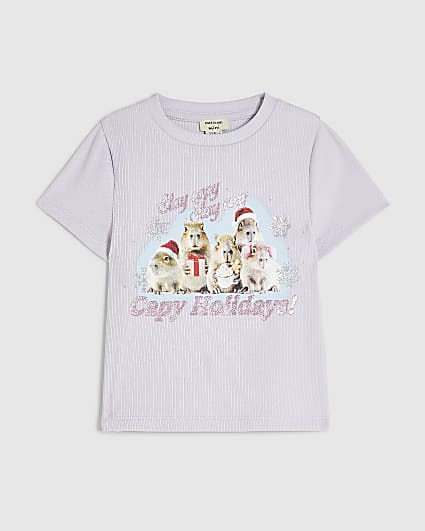 Mini Girls Purple Capybara Holidays T-Shirt