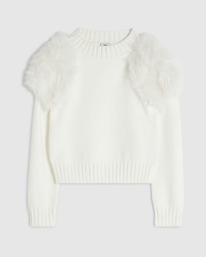 Girls Cream Faux Fur Shoulder Jumper