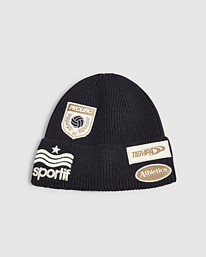 Mini Boys Navy Badge Beanie Hat