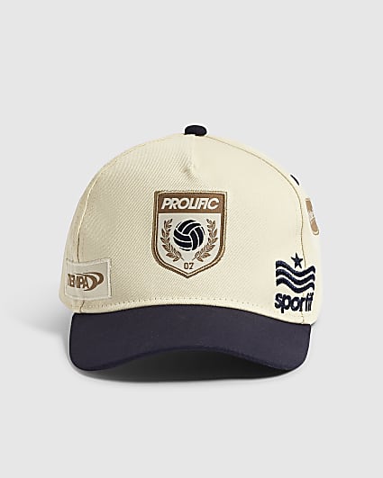 Boys Cream Blocked Badge Cap