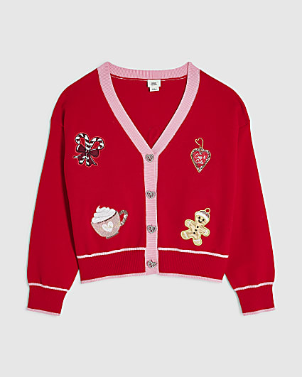 Girls Red Christmas Cardigan