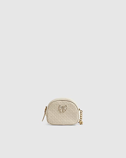 Girls Cream Patent Monogram Crossbody Bag