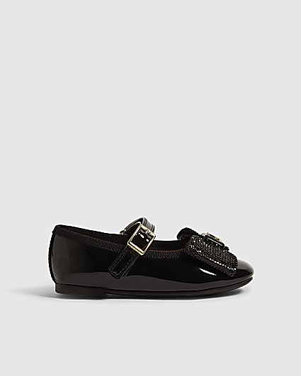 Mini Girls Black Patent Bow Ballet Shoes