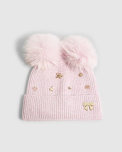 Girls Purple Multi Charm Beanie Hat