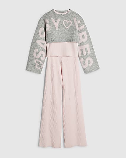 Girls Pink 2 In 1 Sassy Top and Trousers Set