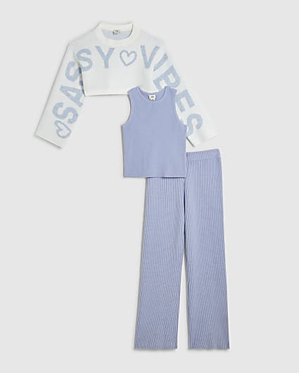 Girls Blue 2 In 1 Sassy Top and Trousers Set
