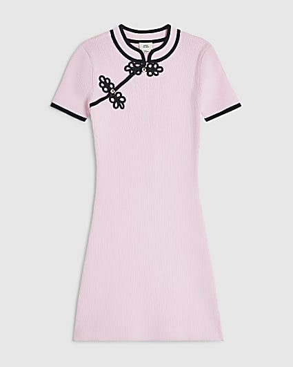 Girls Pink Ribbed Frogging Dress