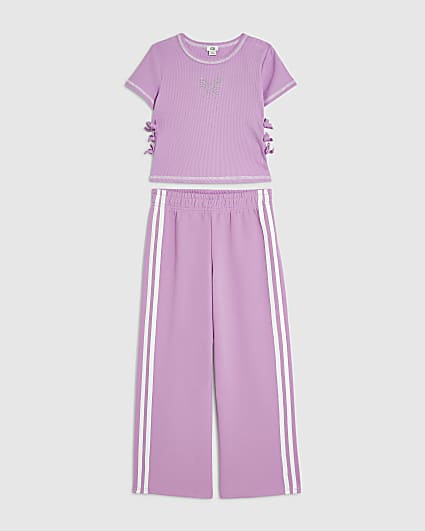Girls Purple Bow Tie Tracksuit Set