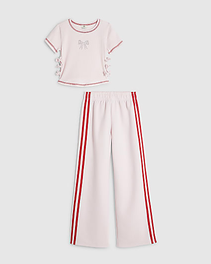 Girls Pink Bow T-Shirt And Tracksuit Set