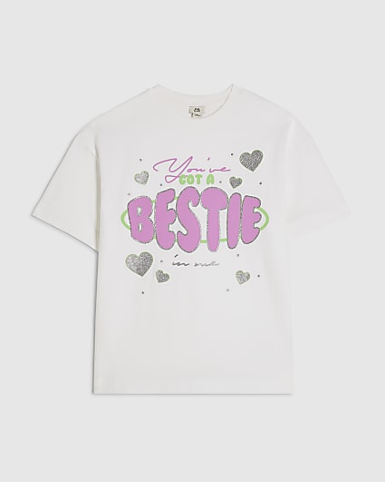 Girls White Bestie Heart T-Shirt