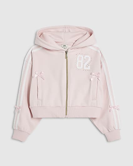 Girls Pink 02 Bow Zip Up Hoodie