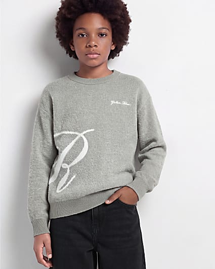 Boys Grey Knit Large R Jumper