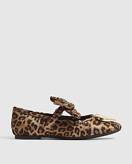 Girls Brown Leopard Heart Ballet Flats