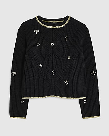 Girls Black Charm Jumper