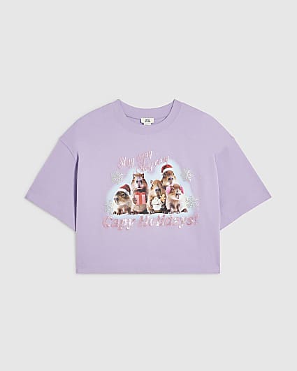 Girls Purple Capybara Holidays T-Shirt