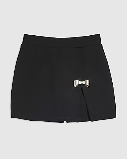 Girls Black Textured Bow Skort