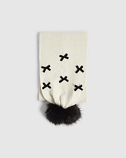 Girls Cream 3D Bow Knitted Scarf