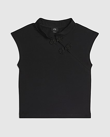 Girls Black Frogging Detail Top