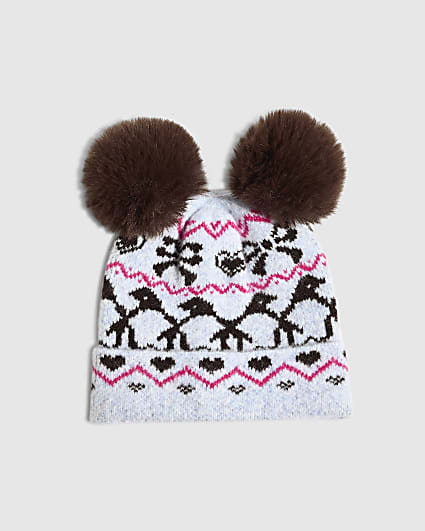 Mini Girls Blue Ski Fairisle Beanie Hat