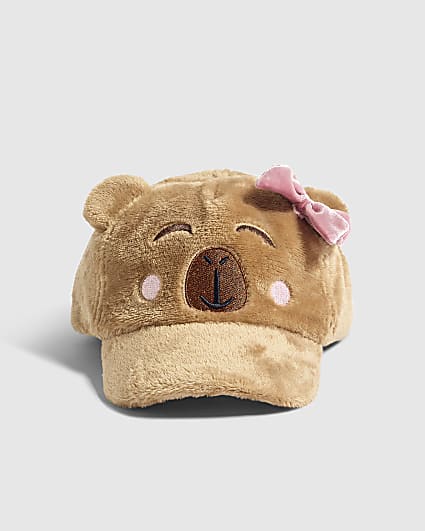 Mini Girls Brown Capybara Fur Cap