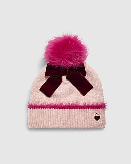 Girls Pink 3D Bow Beanie Hat