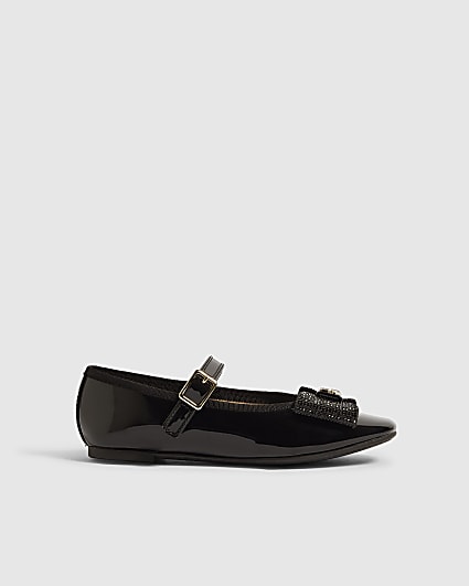 Girls Black Patent Bow Ballet Shoes