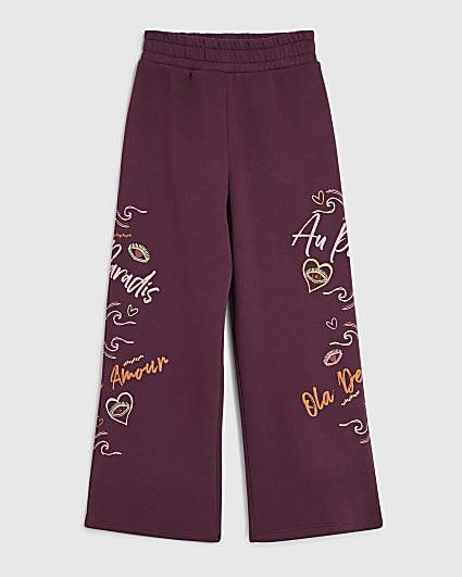 Girls Purple Quirky Icon Wide Leg Joggers