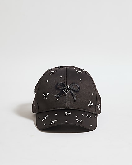 Girls Black Diamante Bow Cap