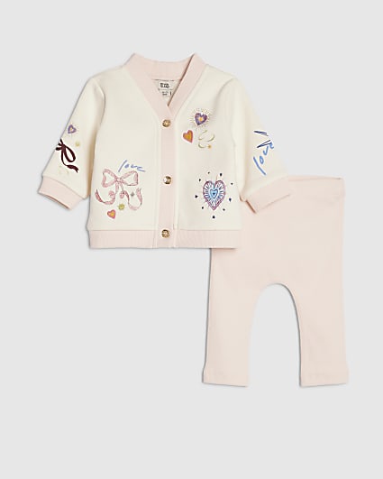 Baby Girl Cream Bow Embroidered Cardigan Set