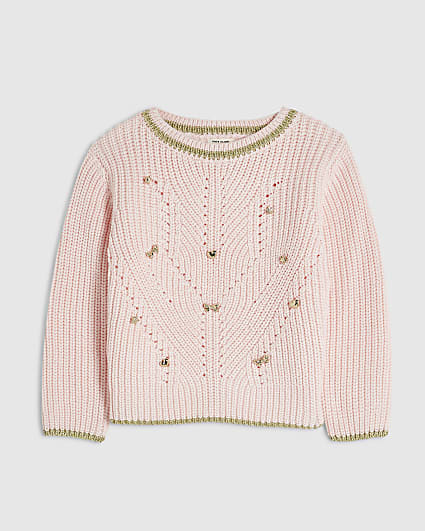 Mini Girls Pink Chunky Knit Charm Jumper