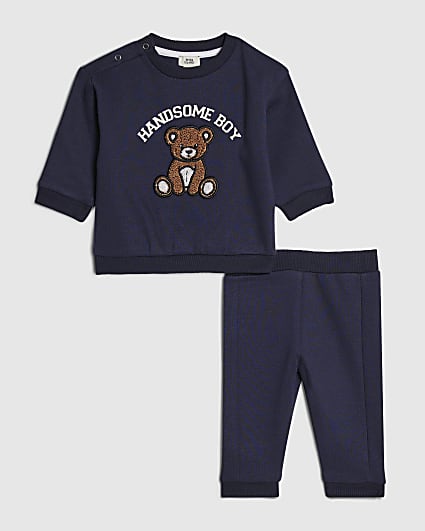 Baby Boys Navy Bear Sweatshirt Set