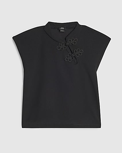 Girls Black Premium Frogging Detail Top