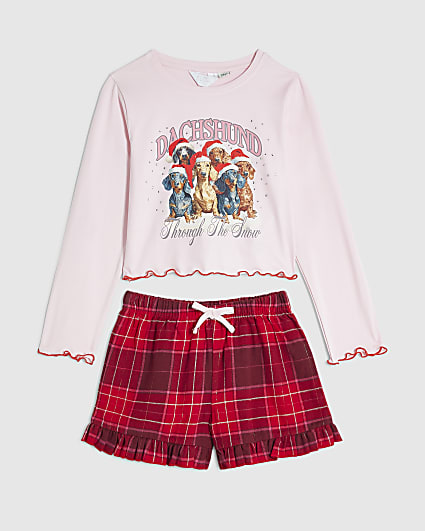 Girls Pink Christmas Dachshund Pyjamas