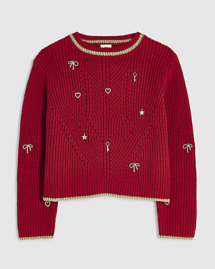 Girls Red Charm Jumper