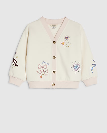 Mini Girls Cream Bow Embroidered Cardigan
