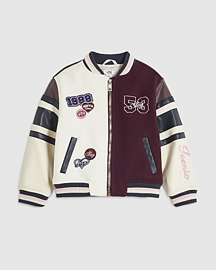 Mini Girls Purple Badged Bomber Jacket