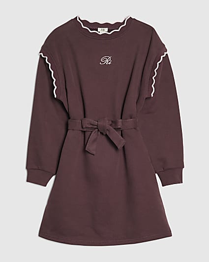 Girls Burgundy Scalloped Edge Jumper Dress