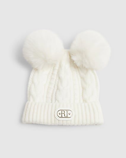 Baby Cream Double Pom Beanie Hat
