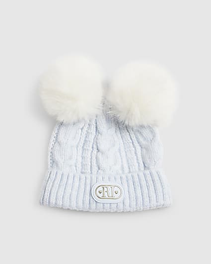 Baby Boys Blue Double Pom Beanie Hat