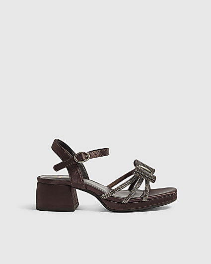 Girls Brown Diamante Sandal Heels