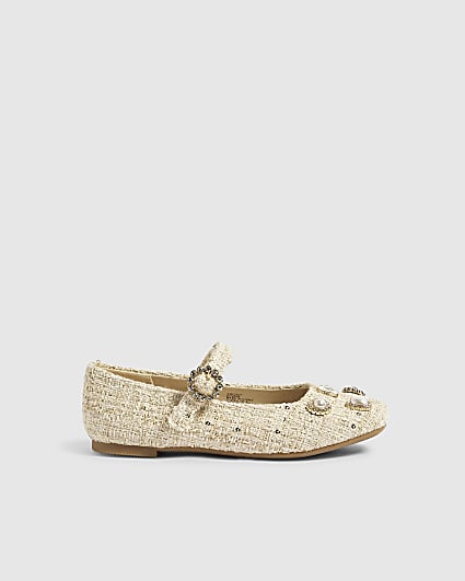 Girls Cream Boucle Ballet Flats