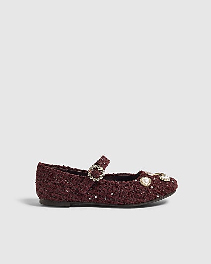 Girls Burgundy Boucle Ballet Flats